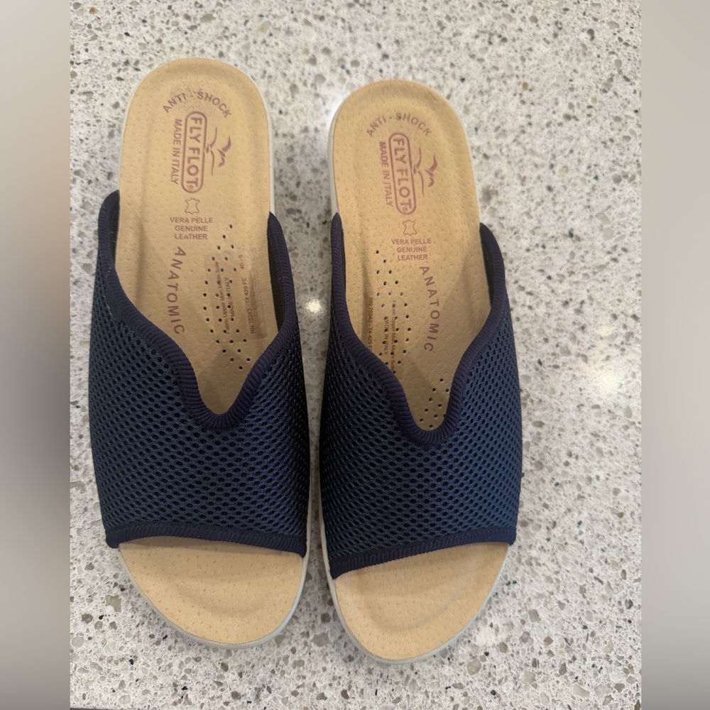 Fly Flot Made in Italy Womens Blue Mesh Mules.

#70